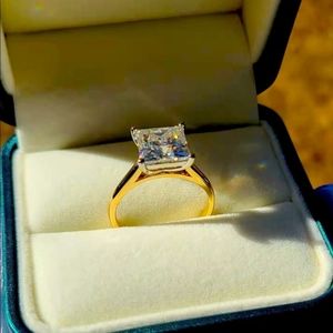 14k solid gold 4ct princess moissanite ring(2-tone)